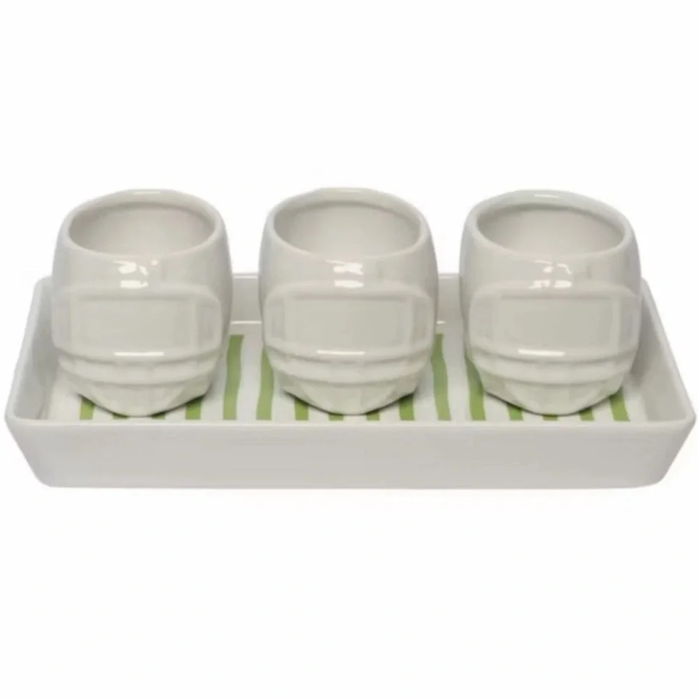 New! Crofton White Ceramic Trio Helmet Bowls with Rectangular Football Tray